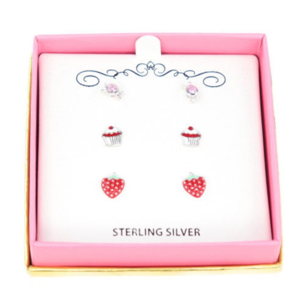 Childrens Sterling Silver/Pink Crystal‎ Stud Earing